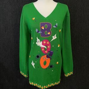 Quacker Factory BOO Cute Halloween Sweater Ghosts Candy Corn 1X
